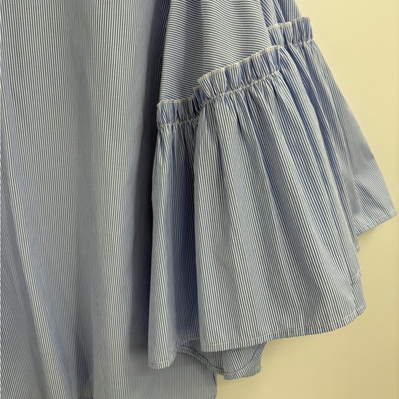 Women's DRA Blue White Stripes Long Sleeve bell Sleeves Blouse Shirt size xs - Picture 7 of 16